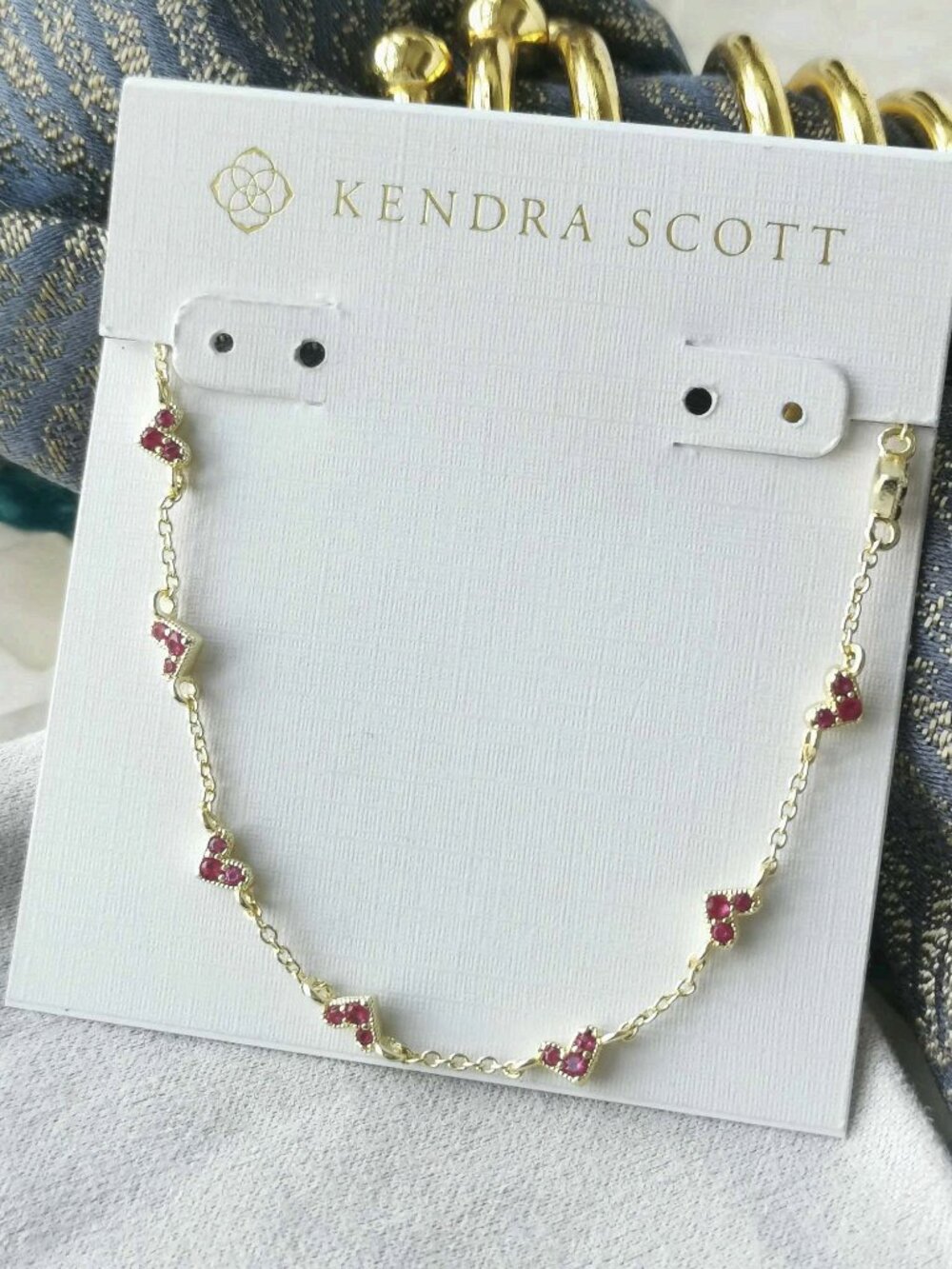 Kendra Scott Haven Heart Gold Pink Crystal Strand Necklace NEW